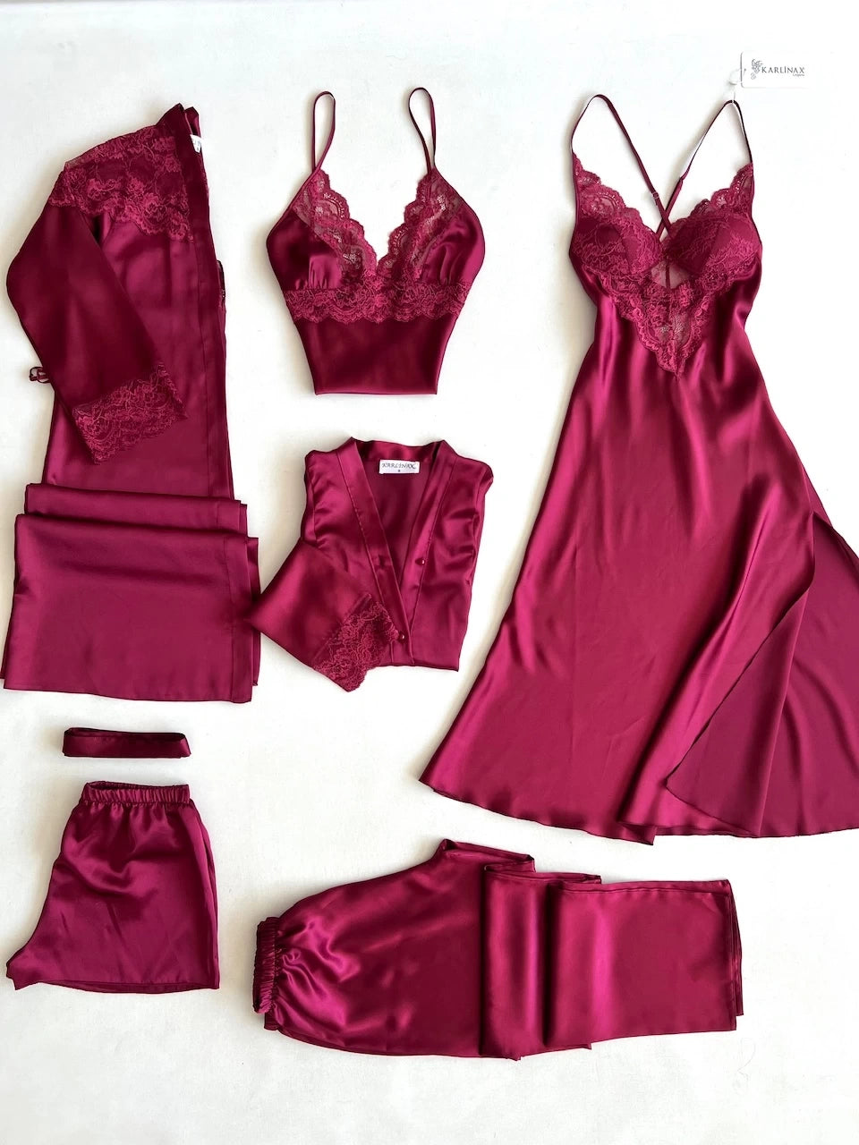طقم "الريم" الساتان والدانتيل ٦ قطع