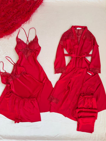 طقم "الريم" الساتان والدانتيل ٦ قطع